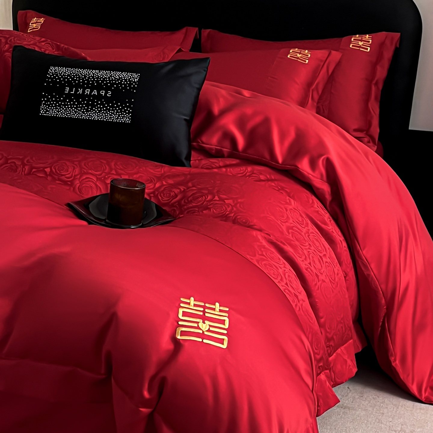 高档A类婚庆四件套红色新婚喜被套纯棉结婚床上用品婚房陪嫁床单4,淘宝优惠券,粉丝福利购,淘宝优惠卷