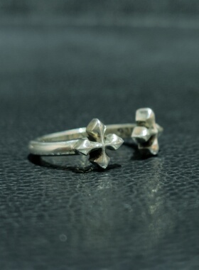 s925纯银情侣童军花十字架戒指