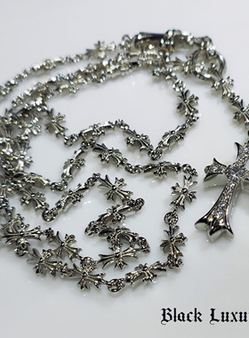 Black Luxurious电镀22K18K风格伸缩可调十字架镶钻毛衣链项链