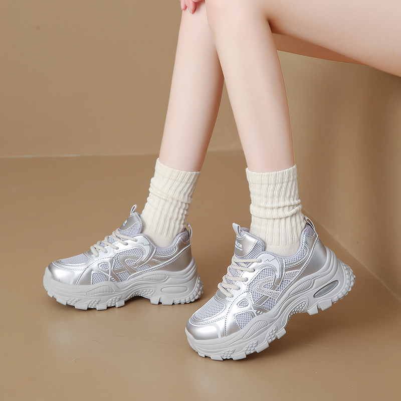 欧货厚底老爹鞋女2025春秋超好看显脚小增高透气运动休闲鞋子34码 - 图1