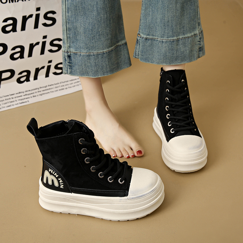 大黄马丁靴女2025冬季新款加绒棉靴增高6CM小个子松糕短靴子34码 - 图1