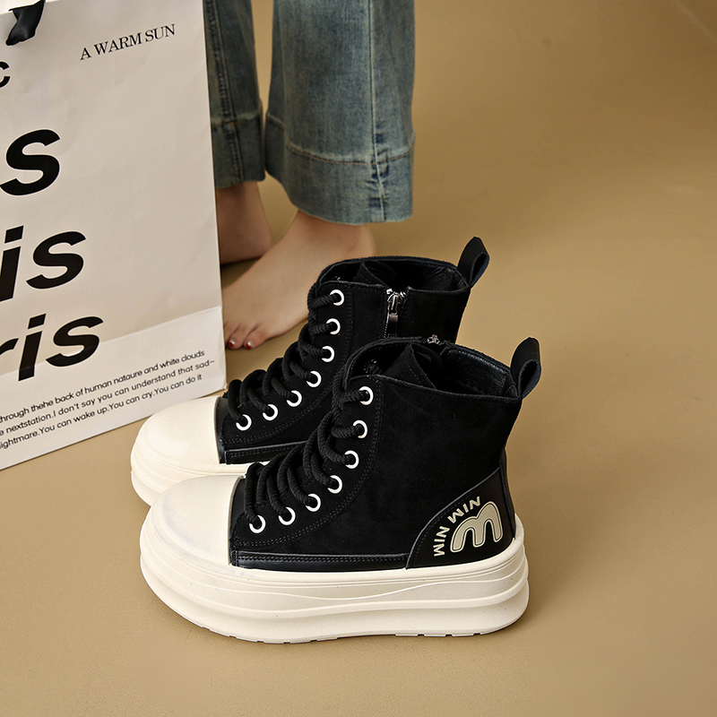 大黄马丁靴女2025冬季新款加绒棉靴增高6CM小个子松糕短靴子34码 - 图2