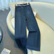 Denim Blue Wide Leg Jeans ຂອງຜູ້ຍິງ 2026 Spring New High Waisted Loose Ribbon Great-Looking Narrow Straight Pants