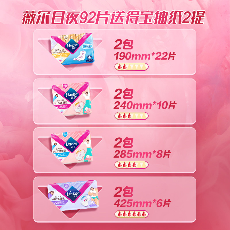 【百亿】薇尔卫生巾小V巾日夜护垫组合8包100片小V巾姨妈巾防漏T3