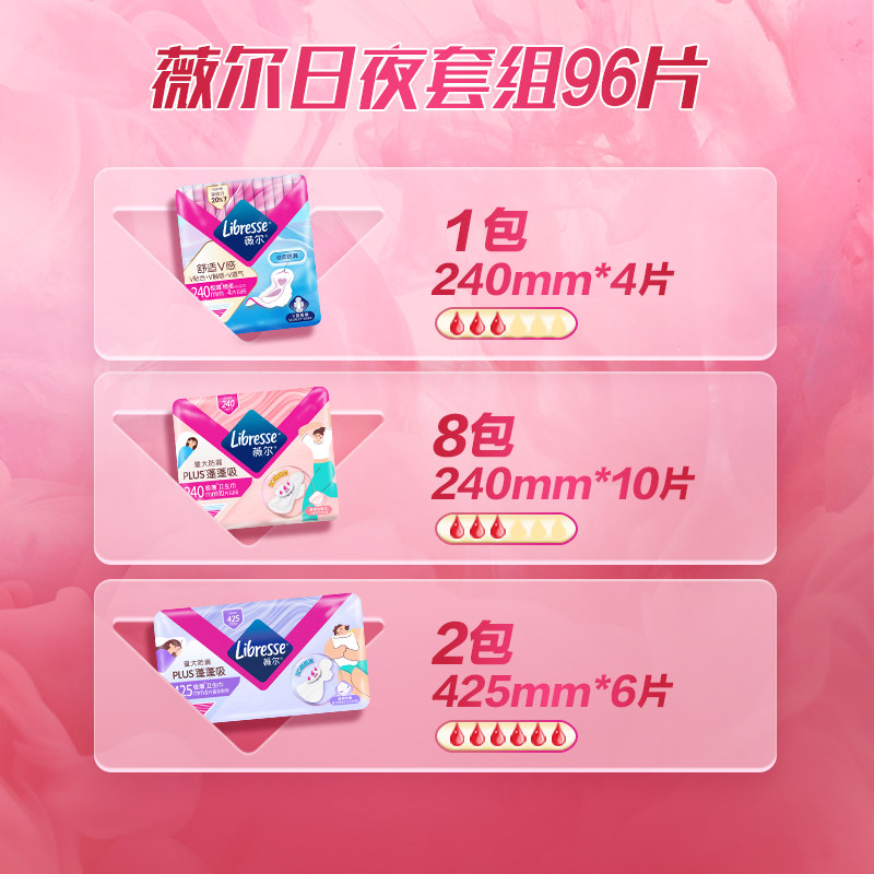 【优于新国标】薇尔plus蓬蓬吸卫生巾日夜用组合姨妈巾超薄96片tt
