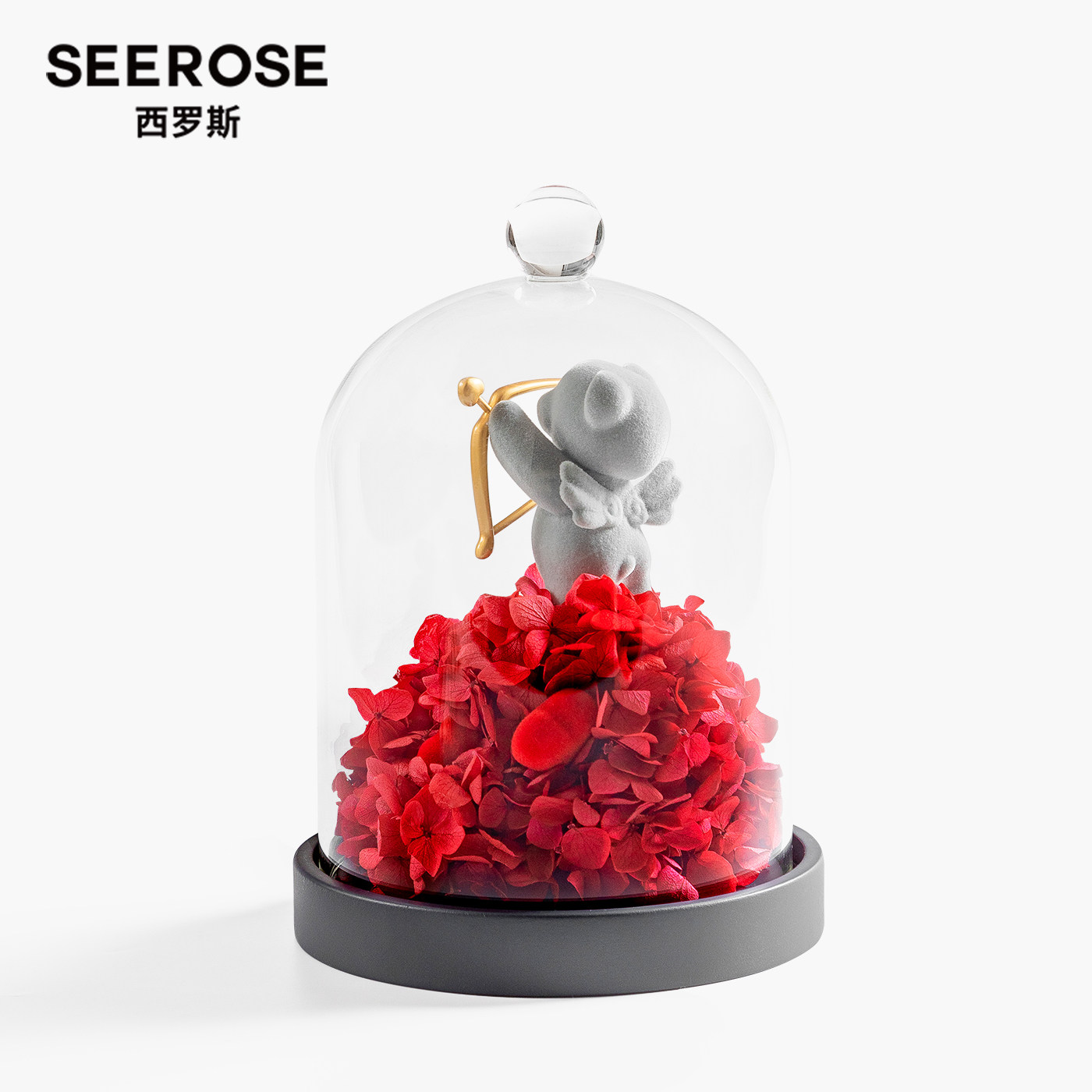 SEEROSE永生花丘比特熊保鲜玫瑰花送女朋友高级520情人节生日礼物