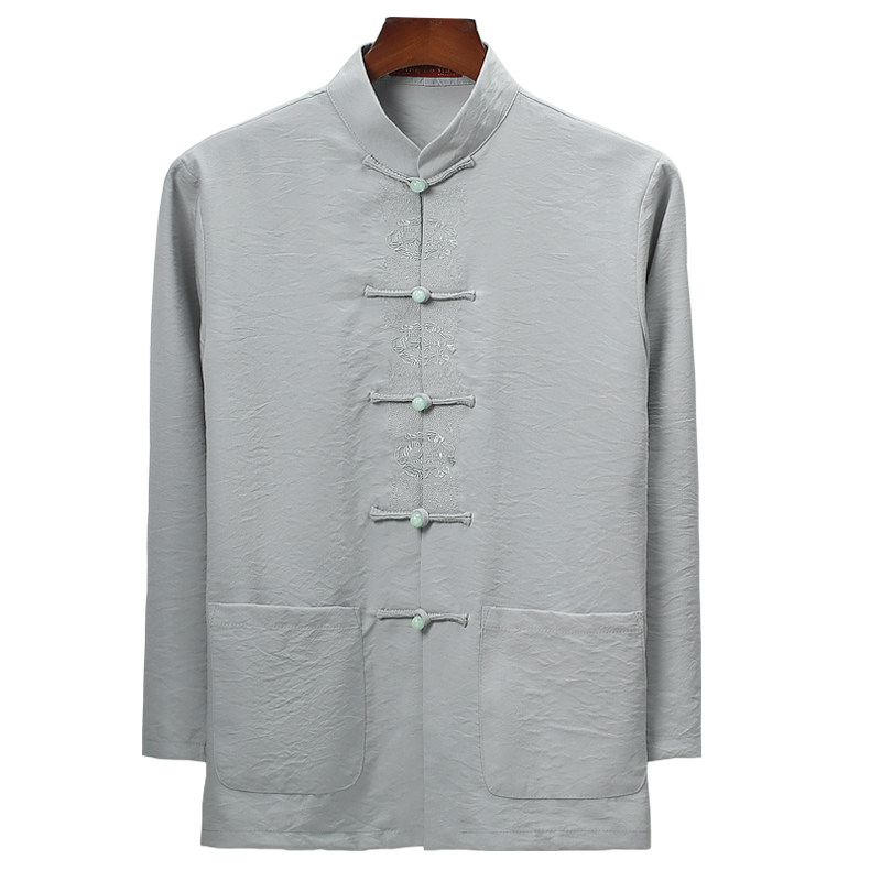中老年唐装男士长袖中国风中式衬衣 型型熊民族服装