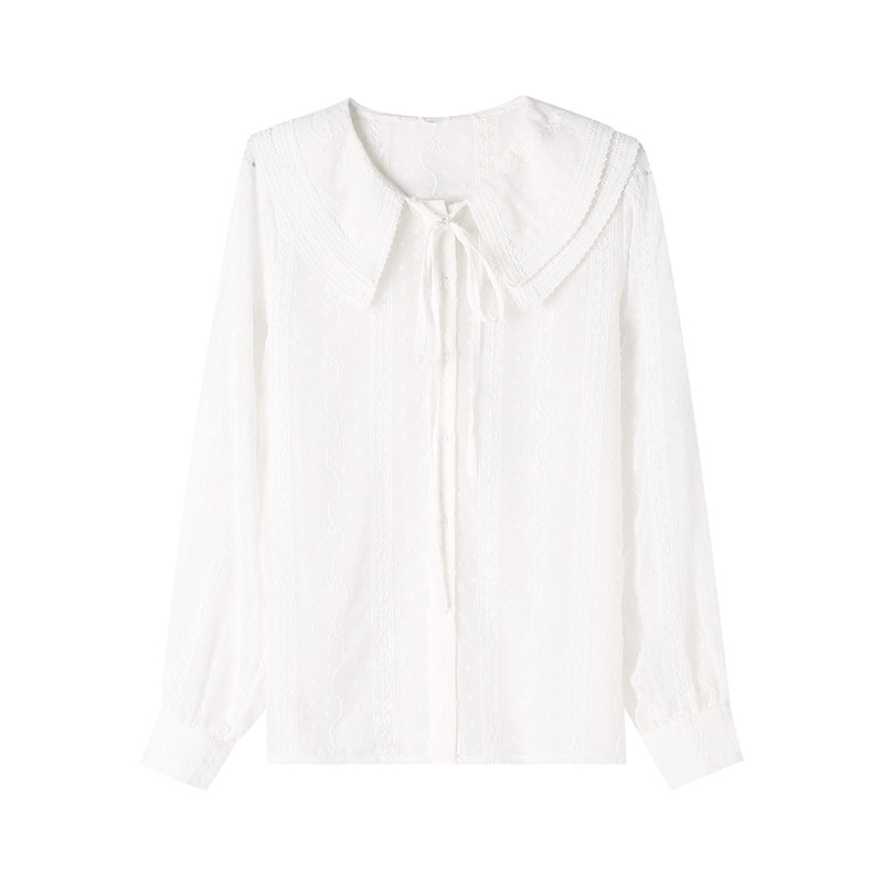 2020春秋款长袖雪纺法式娃娃领衬衫 画俏蕾丝衫/雪纺衫