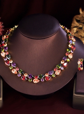 欧美时尚水晶项链耳环首饰套装新娘婚纱礼服时尚百搭饰品女装饰