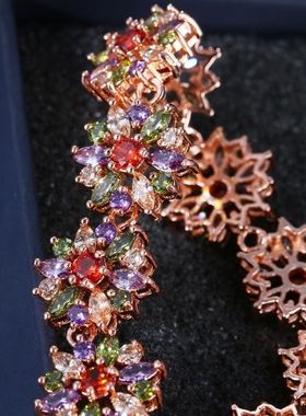 欧美水晶手链七彩不掉色锆石花朵首饰气质送女友妈妈闺蜜新娘手链