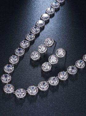 奢华晚宴水晶新娘结婚纱礼服饰品 韩国锆石项链耳环两件套装首饰