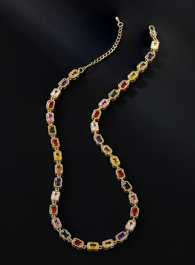 新款项链女轻奢高级感气质百搭锁骨链时尚个性彩色锆石项链饰品