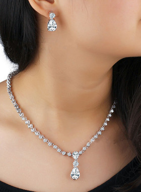 新娘锆石晚宴礼服超仙项链耳环