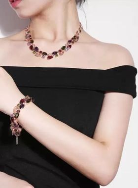 超闪奢华锆石七彩水晶项链耳环套装饰品婚纱礼服配饰新娘宴会首饰