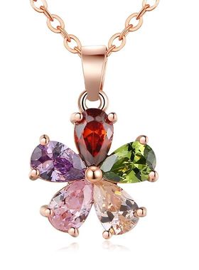 钛钢项链女吊坠七彩花朵锆石水晶个性时尚冷淡风百搭饰品锁骨链