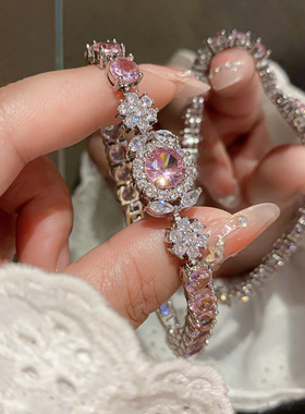 新款彩色水晶手链女小众设计感轻奢气质百搭中古饰送女友闺蜜首饰