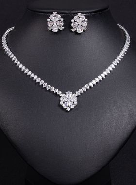 新娘耳环项链套装女轻奢锁骨链高级感气质百搭颈链宴会礼服配饰