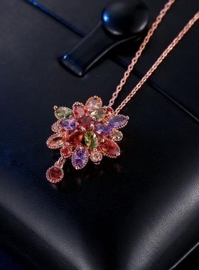 锆石项链新款七彩水晶长款首饰耳环气质网红龙女花潮个性锁骨吊坠