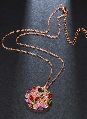 女锆石项链蒙娜丽莎七彩戒指首饰套装组合女士礼品选择锁骨吊坠