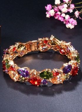 奢华彩色手链水晶蒙娜丽莎手链红锆石欧美女友妈妈闺蜜饰品