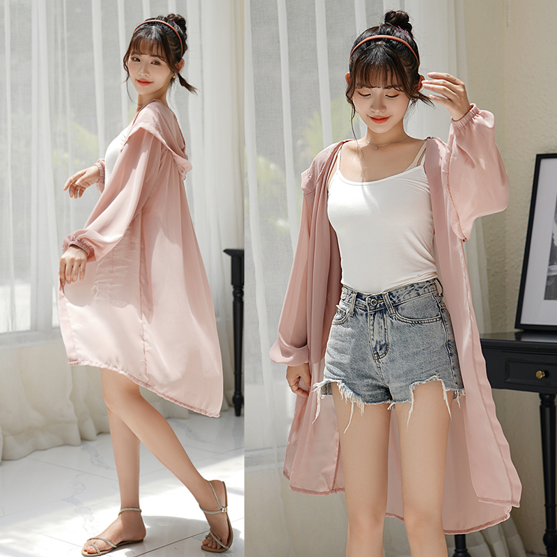 雪纺防晒开衫中长款2023年新款披肩 谷芭慕蕾丝衫/雪纺衫