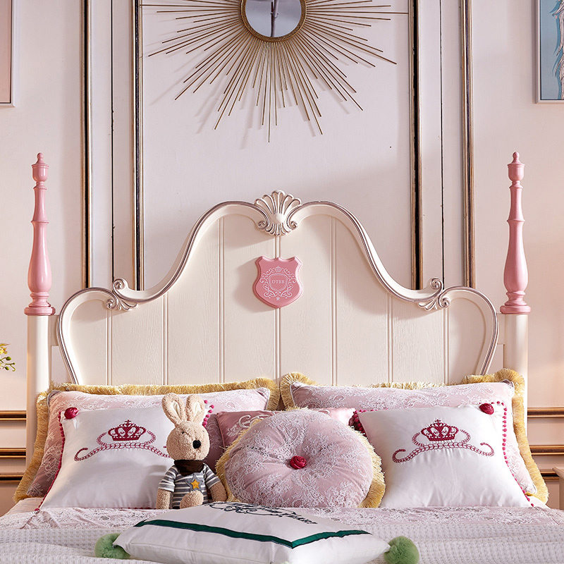 全实木欧式儿童床女孩组合套房家具公主床粉色单双人床1.5米1.8米