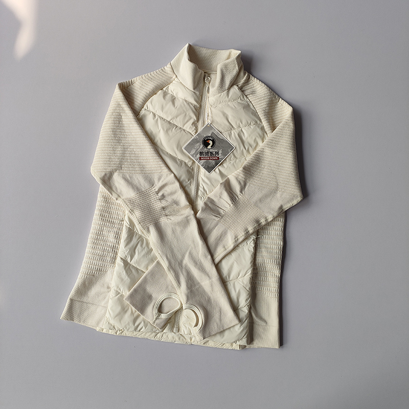 秋冬运动羽绒服跑步女户外休闲轻薄鹅绒立领保暖修身瑜伽服外套 - 图1