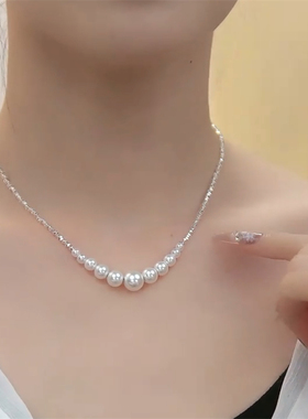夏季爆款碎银子渐变珍珠项链女