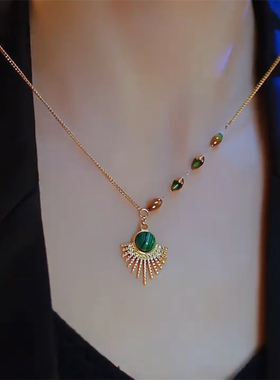 绿色孔雀尾项链女夏季爆款锁骨链