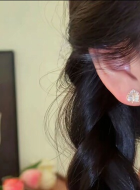 微镶超闪锆石叶子耳钉女银针耳环