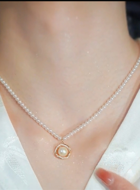 小米珠珍珠项链女设计感锁骨链