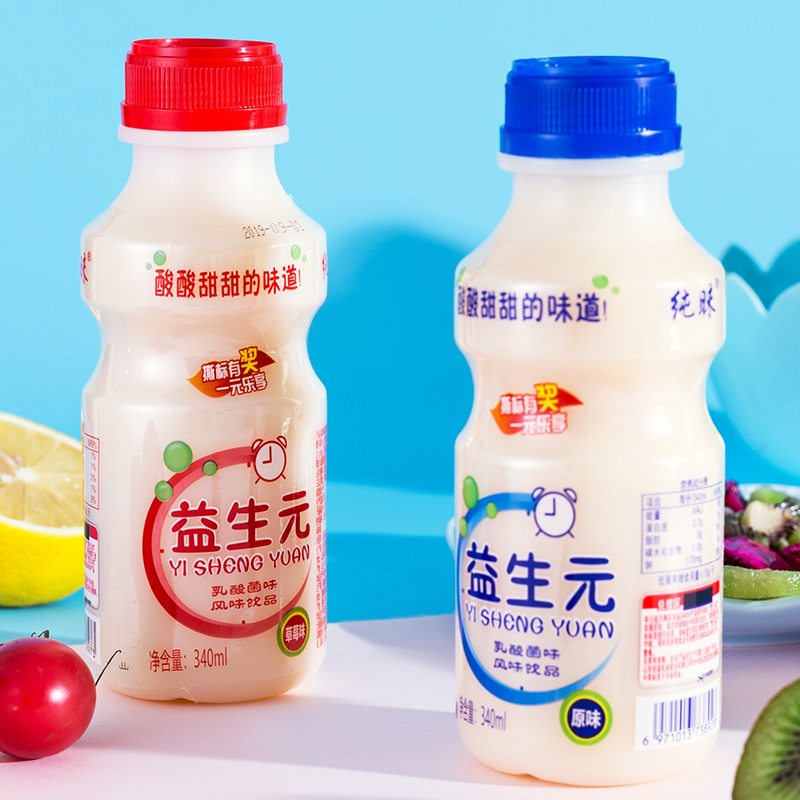 雅买佳旗舰店益生元乳酸菌饮品整箱340ml*12大瓶儿童早餐酸奶牛奶饮料送礼袋1