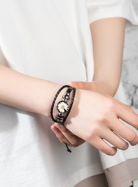 日韩gd权志龙小雏菊男女皮质手链