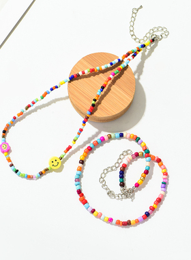 彩虹笑脸串珠项链夏季配饰