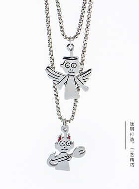 恶魔搞怪风情侣钛钢学生配饰吊坠