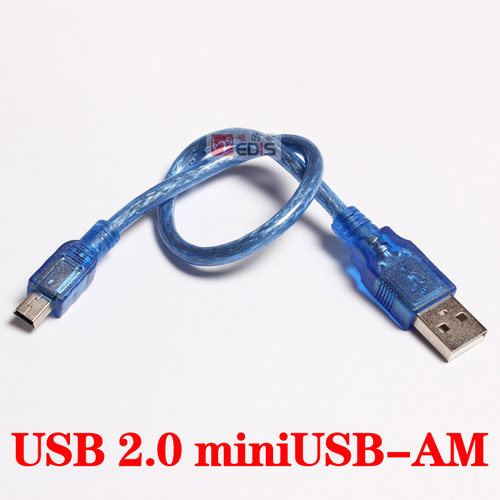 30cm USB2.0透明蓝数据线AM-miniUSB连接线 迷你公透明蓝带编织 - 图0