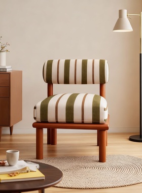 侘寂风木质条纹靠背椅客厅摆件