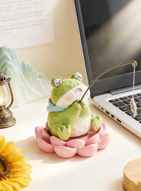 可爱青蛙钓鱼桌面摆件解压治愈
