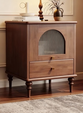 复古实木床头柜拱形门抽屉收纳
