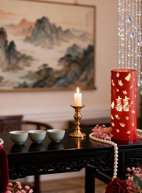 新中式喜字蝴蝶发光铁艺摆件