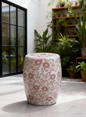 新中式陶瓷花鸟鼓凳庭院摆件