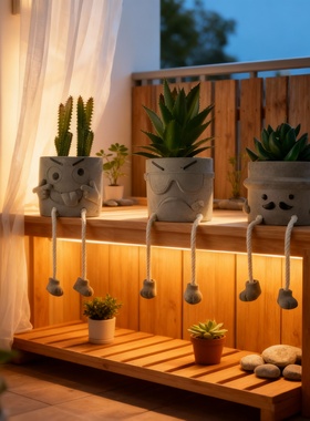 创意卡通水泥花盆挂式桌面摆件