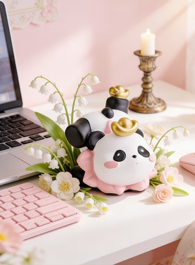 熊猫钓鱼摆件工位稳定情绪神器办公桌面装饰可爱治愈解压女生礼物