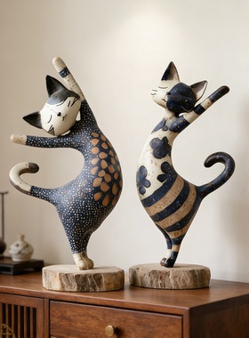 复古艺术创意猫咪摆件装饰摆件客厅玄关桌面民宿高级感家居饰品