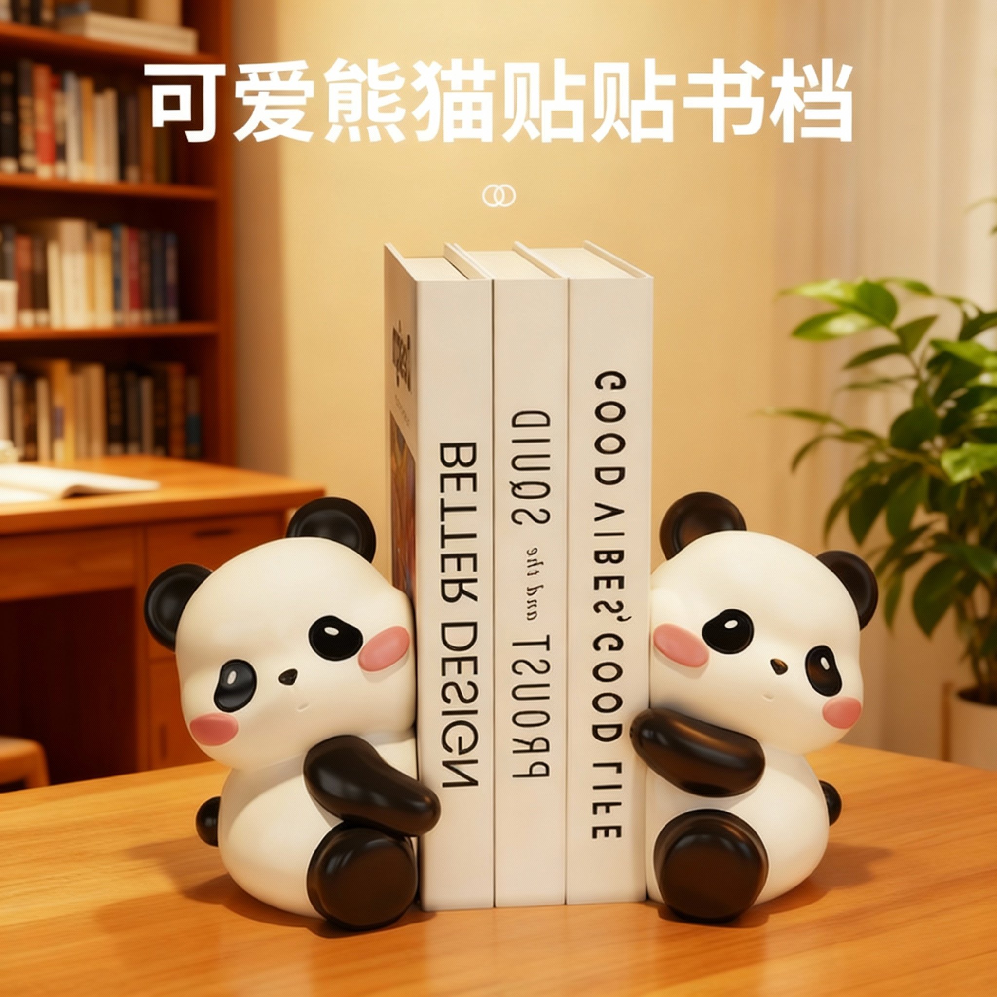 可爱熊猫书挡树脂桌面摆件书房装饰品学生创意书架支撑,淘宝优惠券,粉丝福利购,淘宝优惠卷