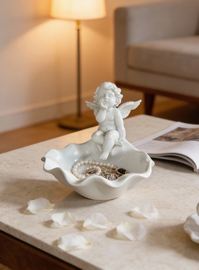 法式天使白瓷手工桌面收纳摆件
