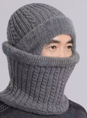 中老年人帽子男冬季加绒护颈老人男士防风冬天爸爸保暖针织毛线帽