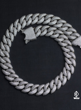 珠宝满镶嵌925银古巴链定制