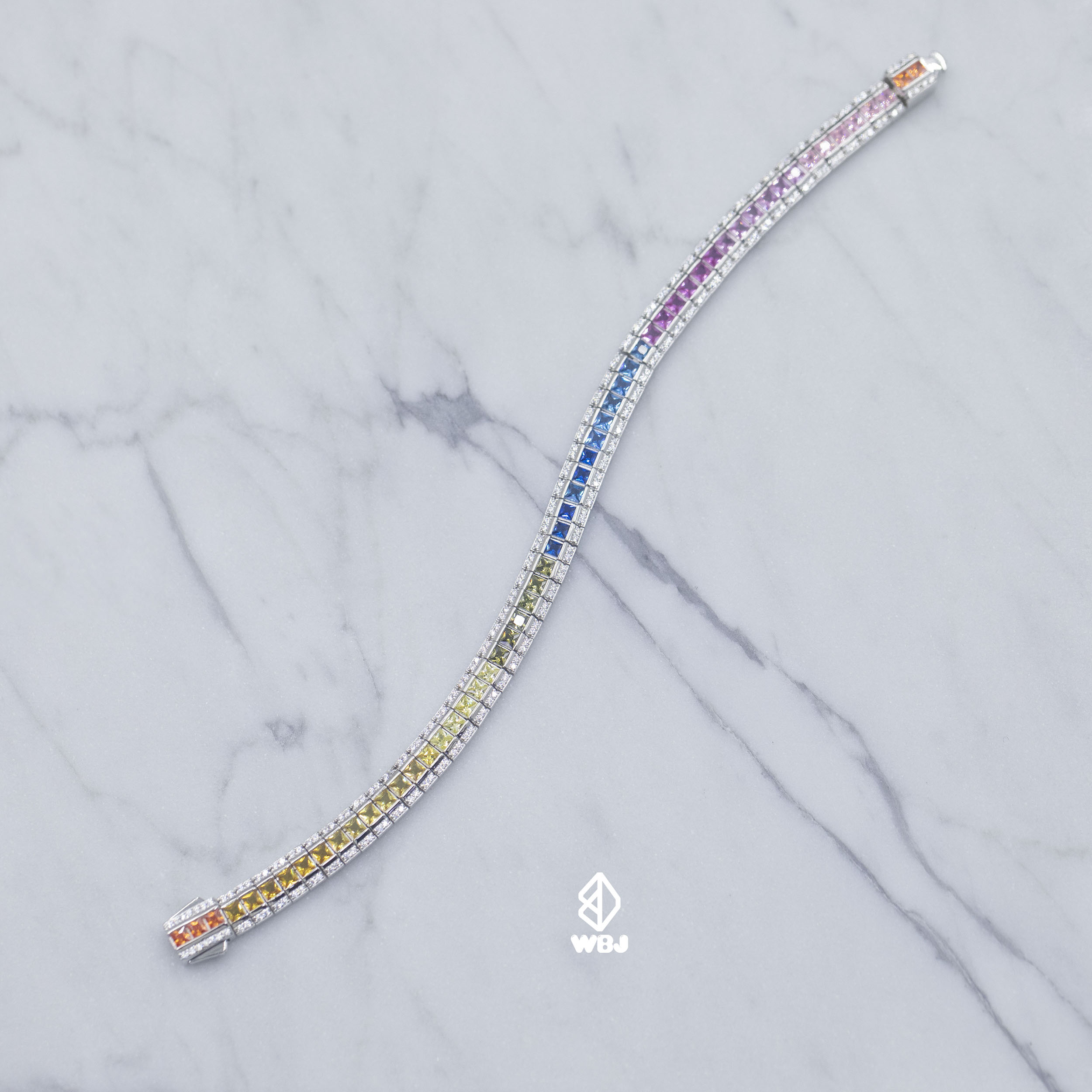 wbj定制珠宝7mmT方彩虹手链 s925 银镀金饰品Tennis bracelet - 图3