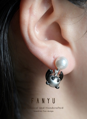 帆语FANYU设计师原创熊猫耳夹新中式国潮耳夹925银镀金施家珍珠